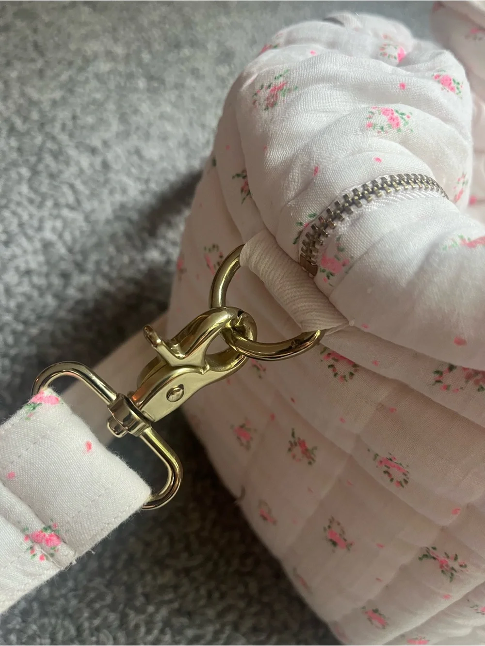 Bonpoint Quilted Floral Diaper Bag in Light Cream and Pink